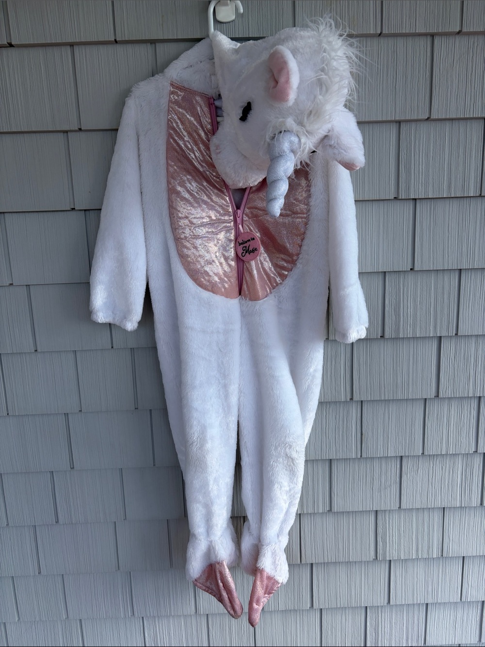 Unicorn Plush Hooded Kids Costume - White with Pink Accents